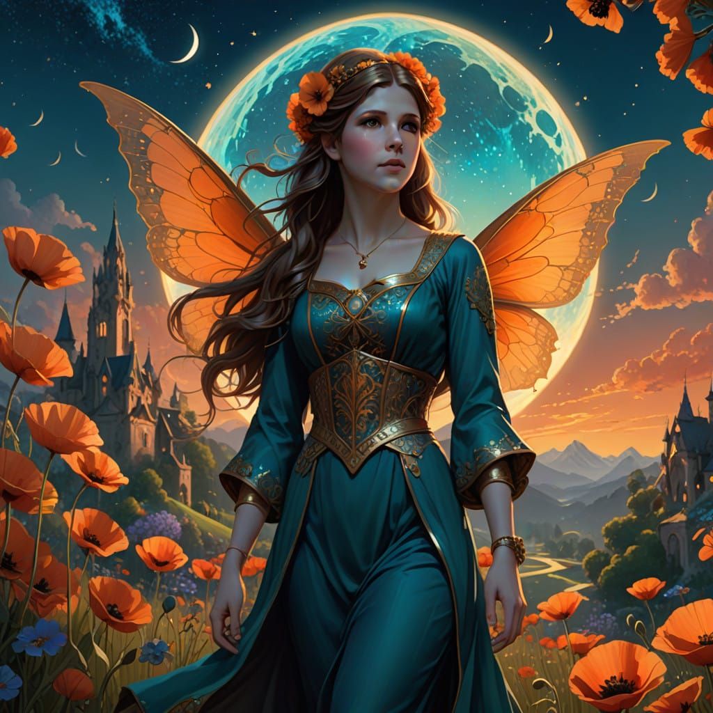 Ethereal Fairy Queen Under Crescent Moonlight
