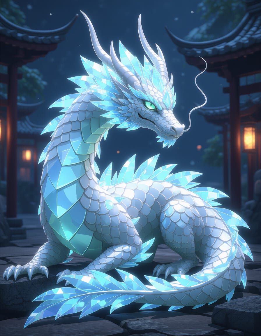 Glass Dragon with Opal Scales in Asian Ambiance