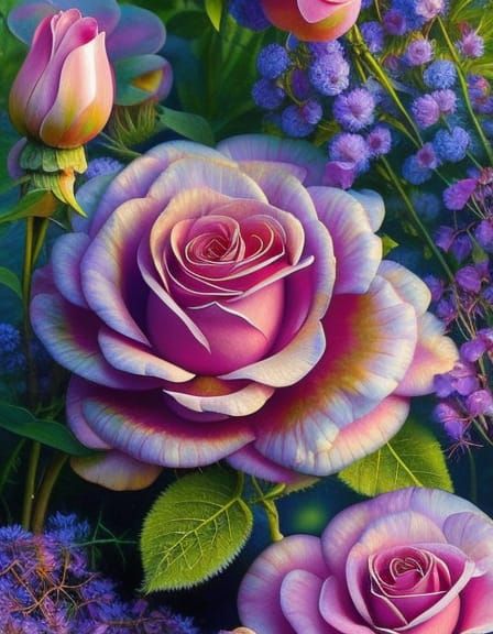 Hyperrealistic Rose Flowers in Surreal Fantasy Garden