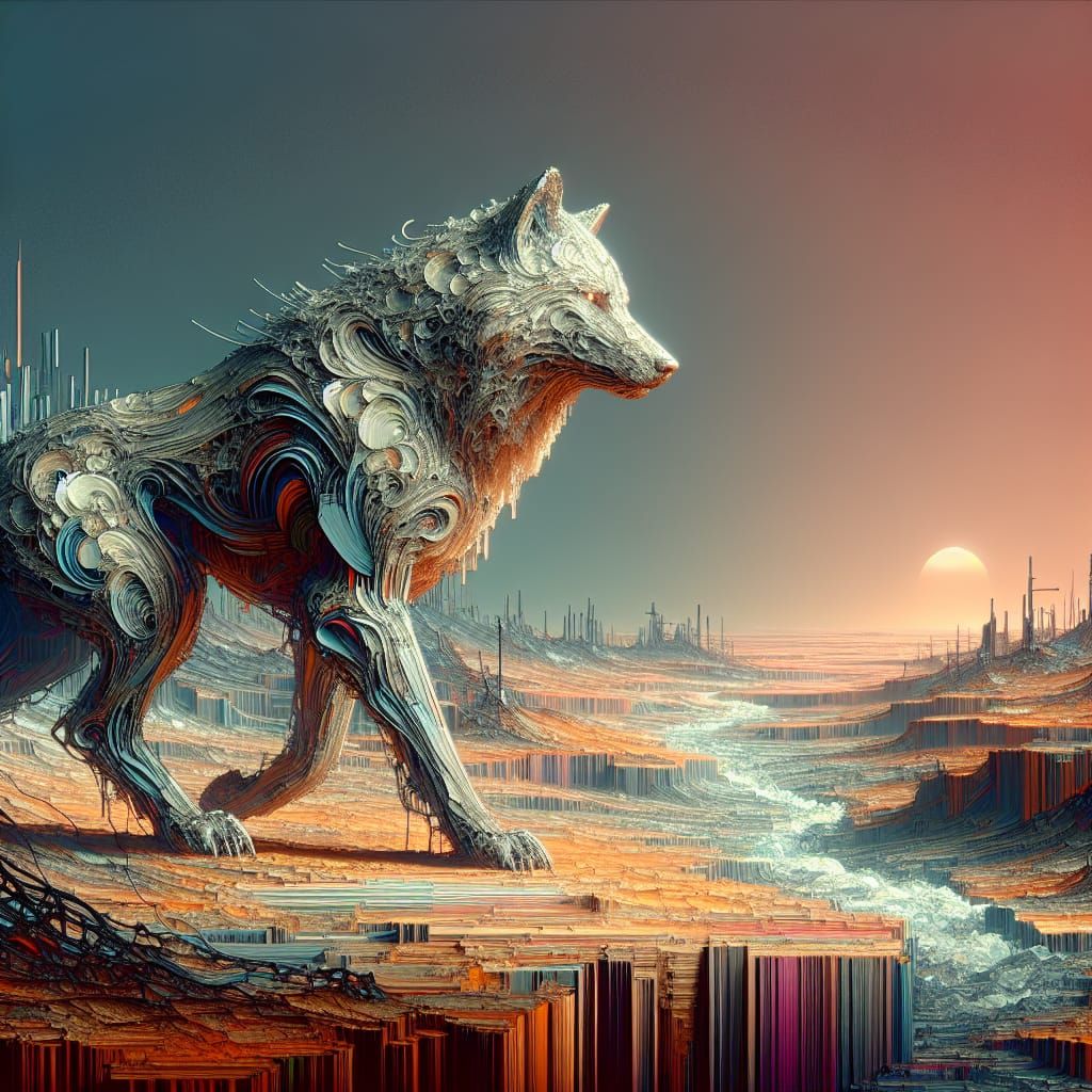 Wolf in Post-Apocalyptic Retro-Futuristic Wasteland