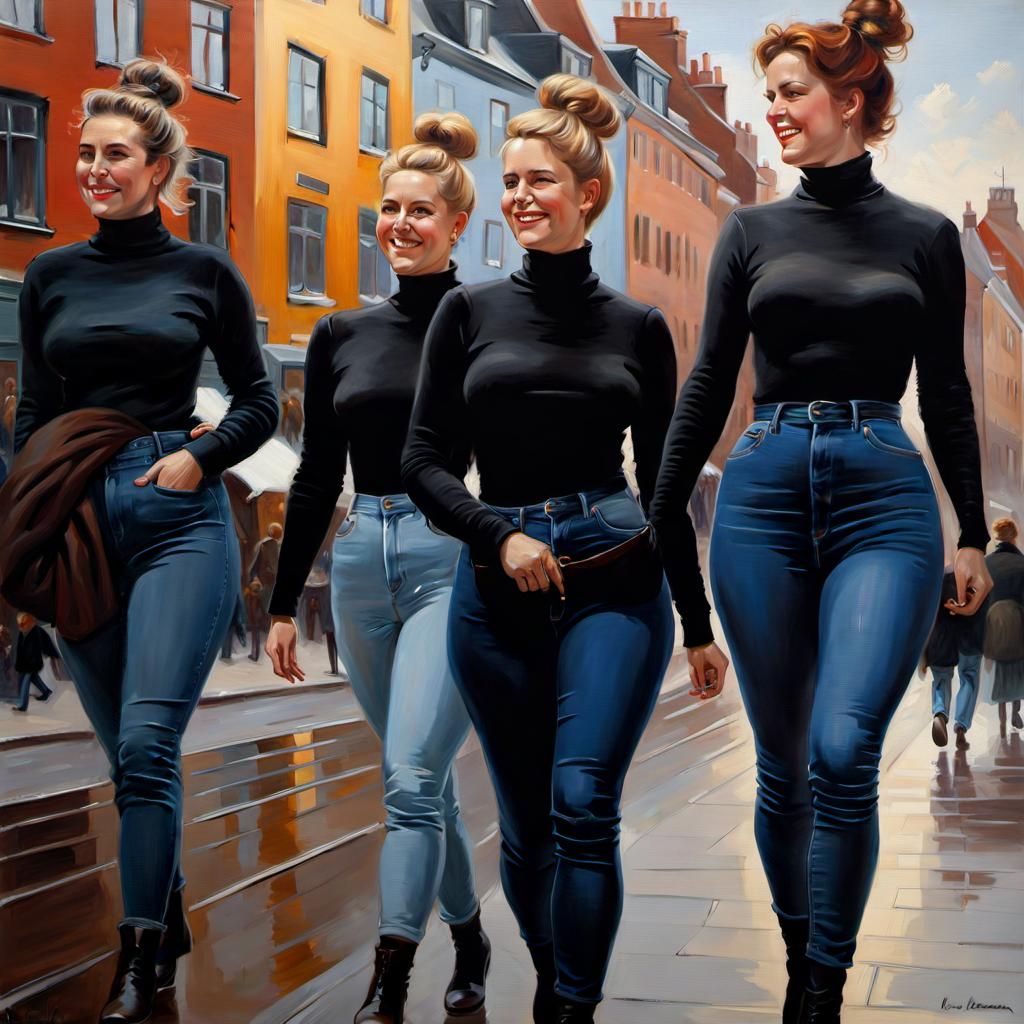 Elegant Women in Copenhagen: An Oil Painting