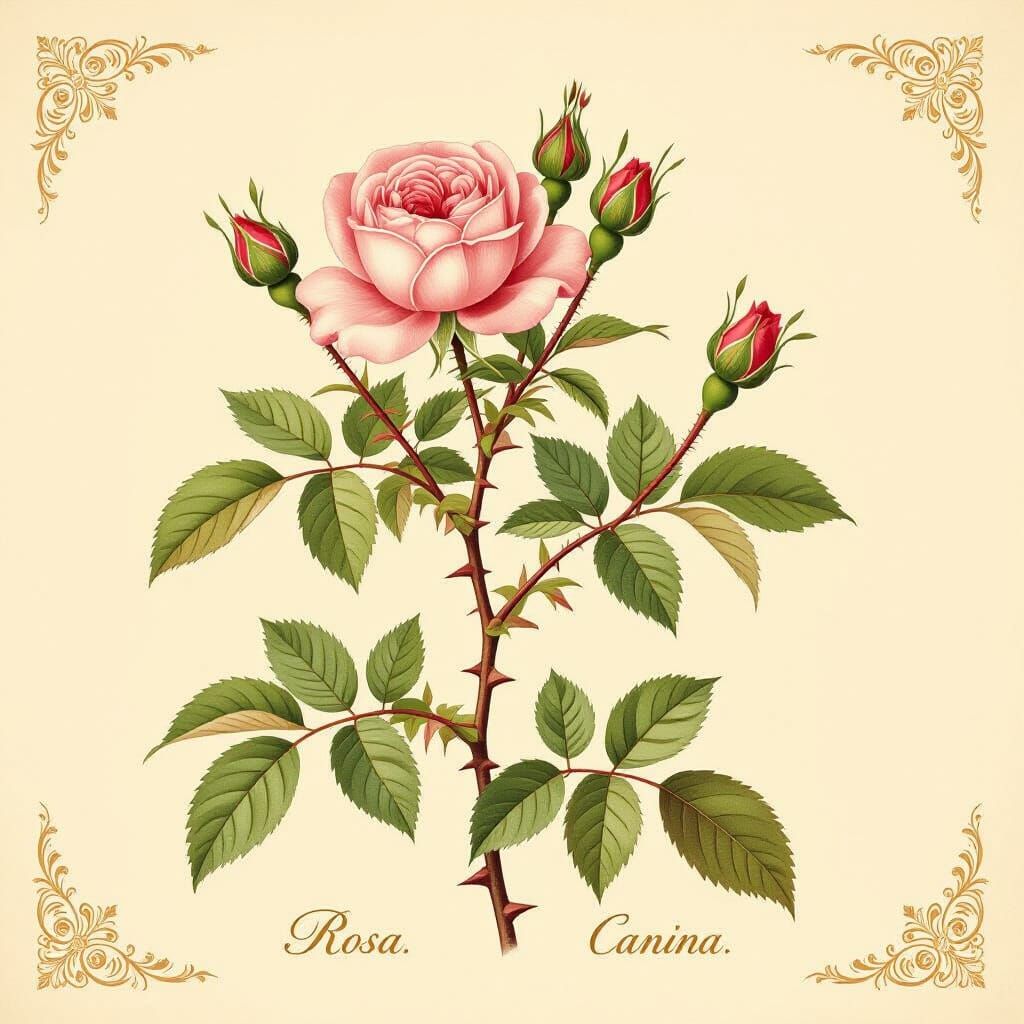 Rosa Canina: 19th Century Botanical Illustration