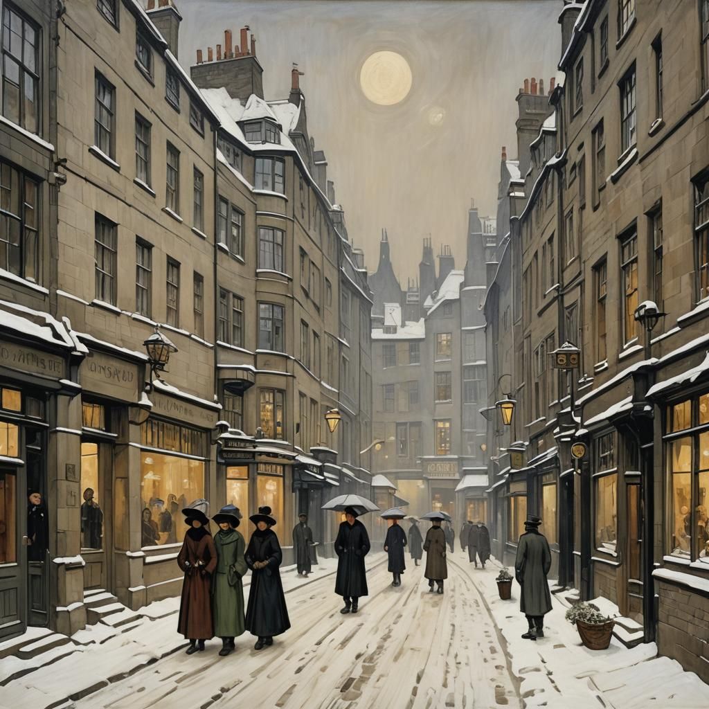 Snowy Historical Street Scene in Glasgow Style