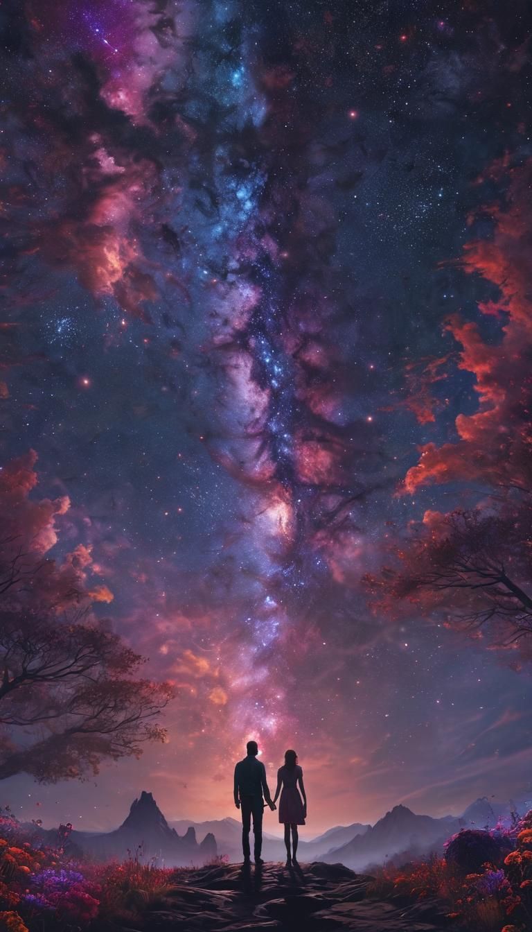 Galaxy View: Fantasy Landscape with Bioluminescent Plants