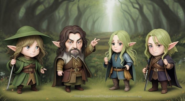 Chibi Lord Of The Rings Elves and Hobbits in Lothlorien