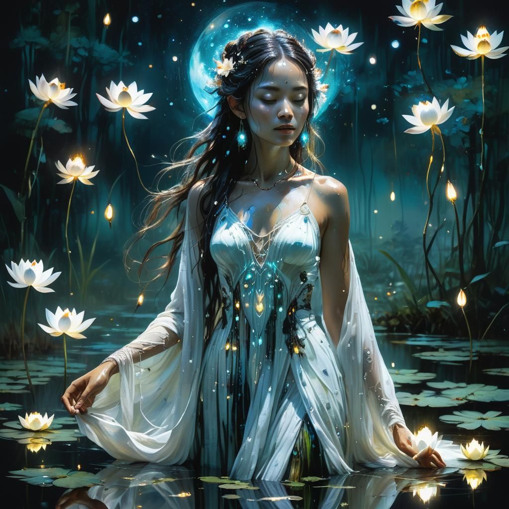 Bioluminescent Moon Goddess in Dark Fantasy Portrait