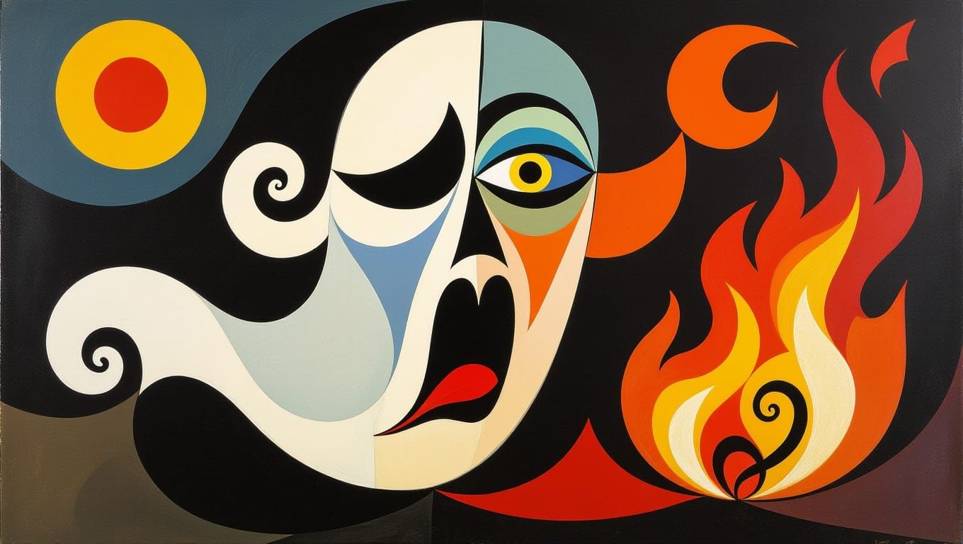 Surreal Ghost Face Howling Fire in Mixed Styles