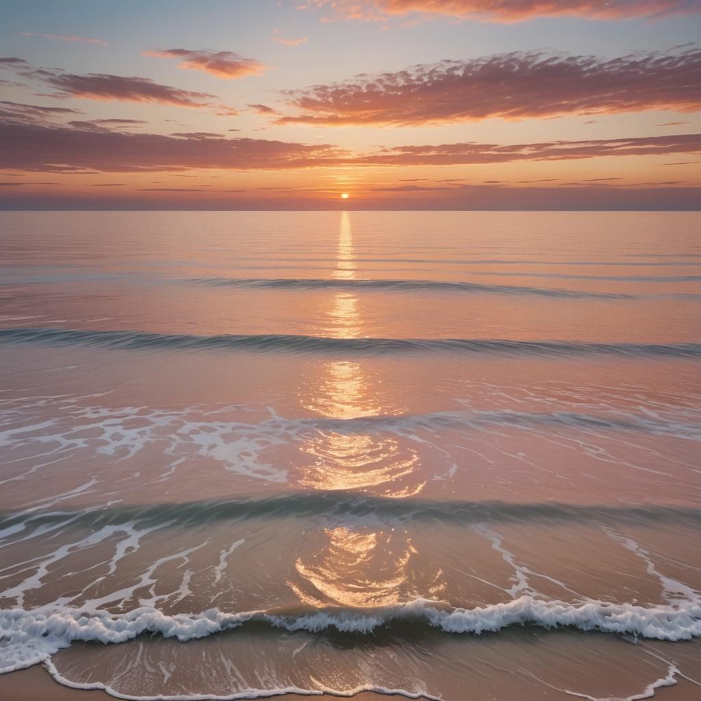 Serene Sunset Seascape: Photorealistic Digital Art