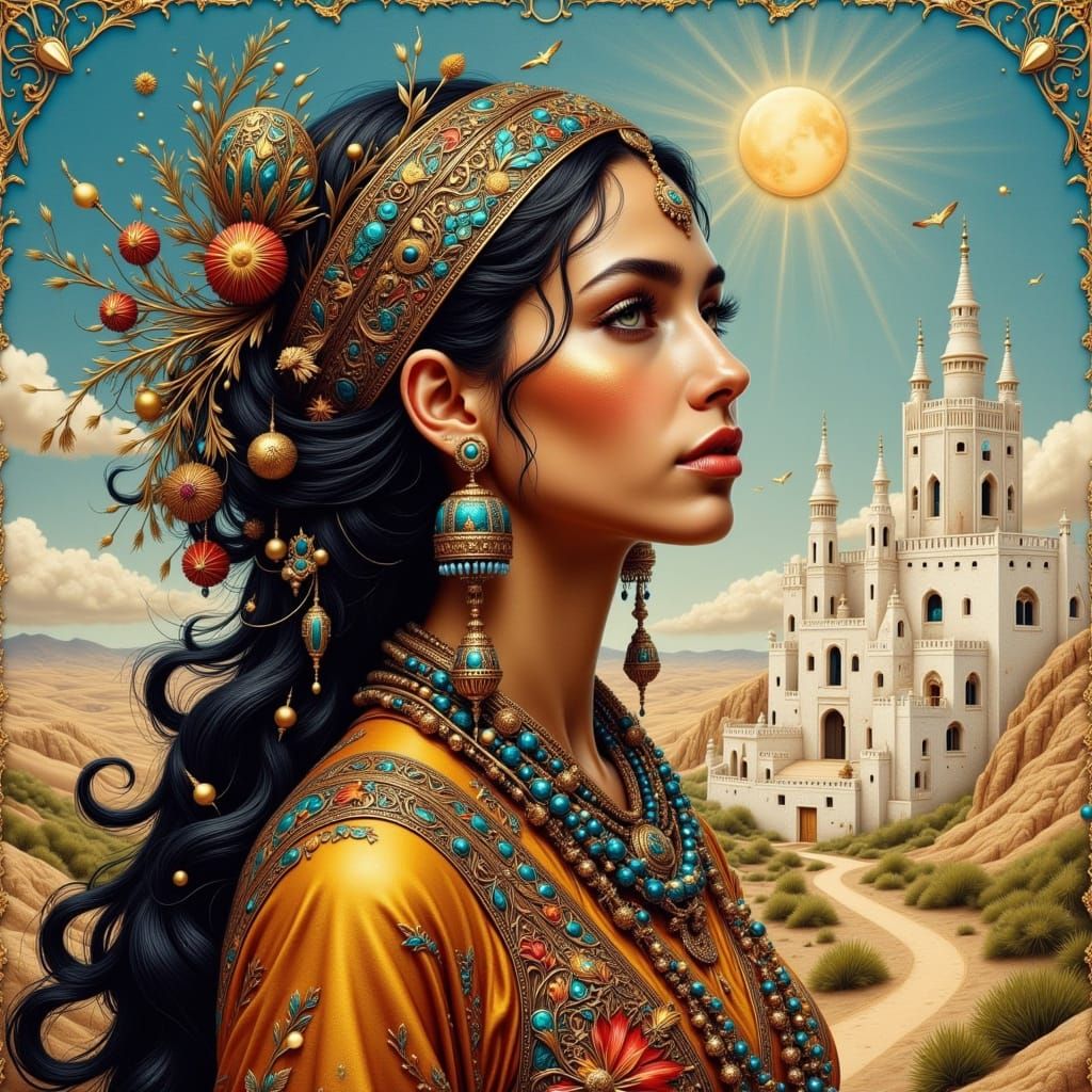 Exotic Haratin Woman in Cloisonné Enamel Style