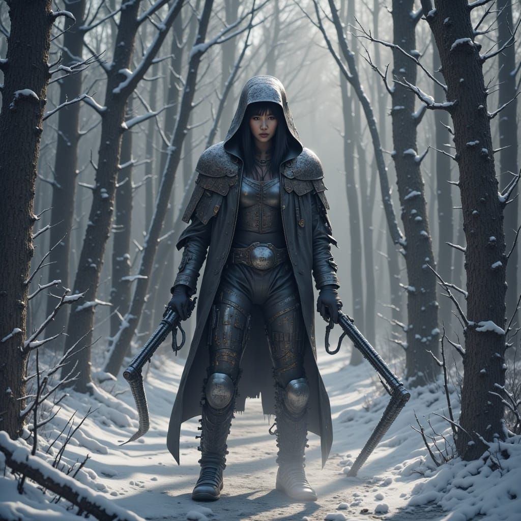 Cyberpunk Androids in Post-Apocalyptic Winter Landscape