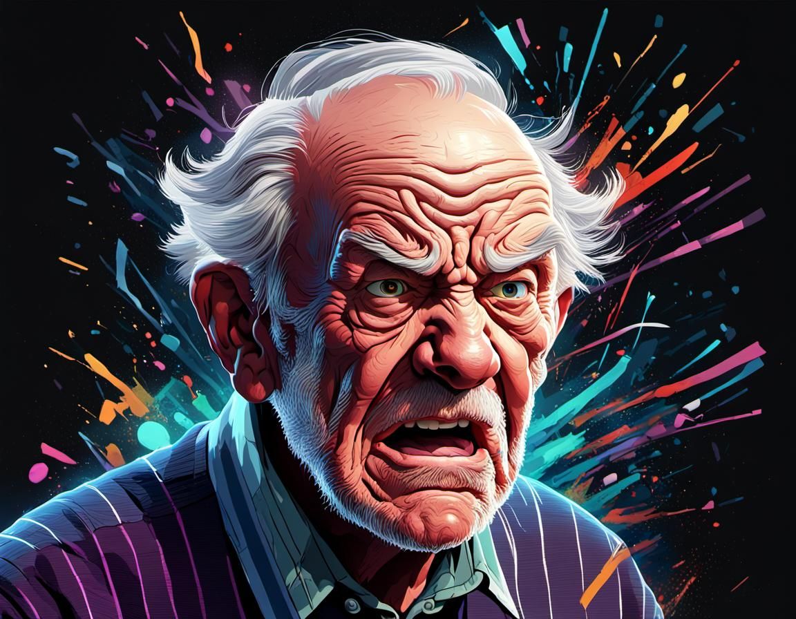 Angry Old Man: Detailed 3D Digital Art Portrait
