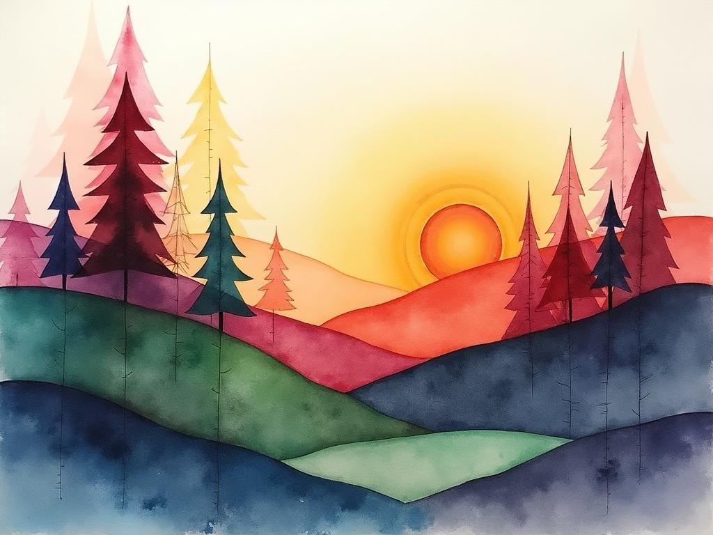 Abstract Geometric Landscape in Translucent Watercolors