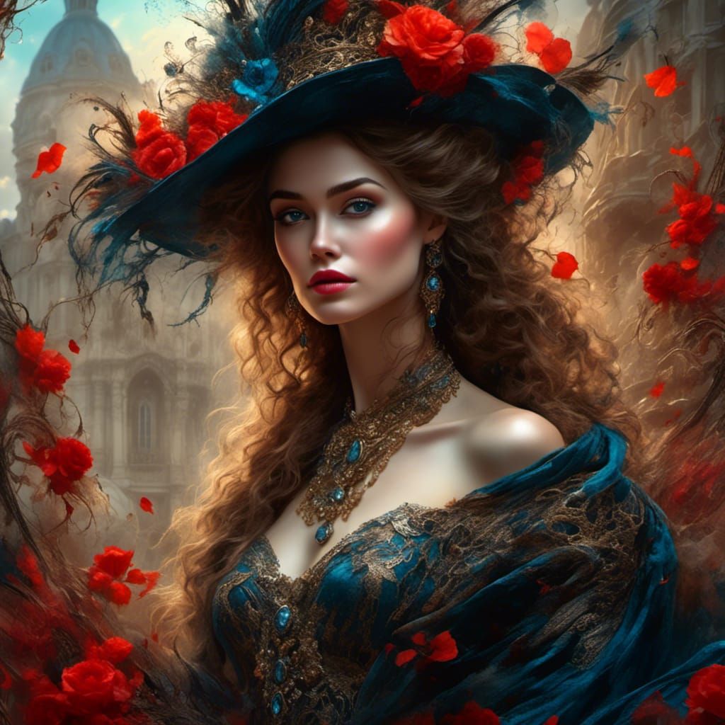 Aristocratic Beauty in a Fantastical Mixed Media Artwork