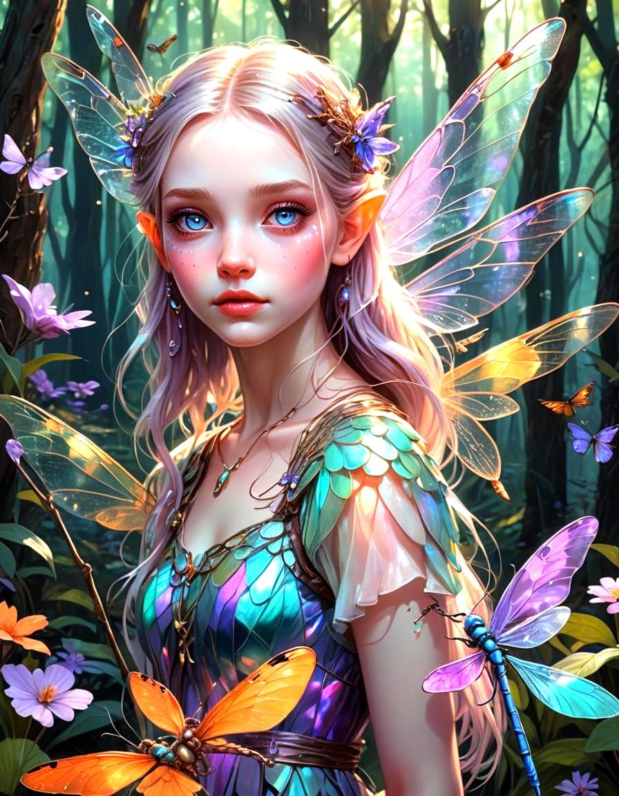 A Hyper-realistic etheral Whimsical violet colored pale face...