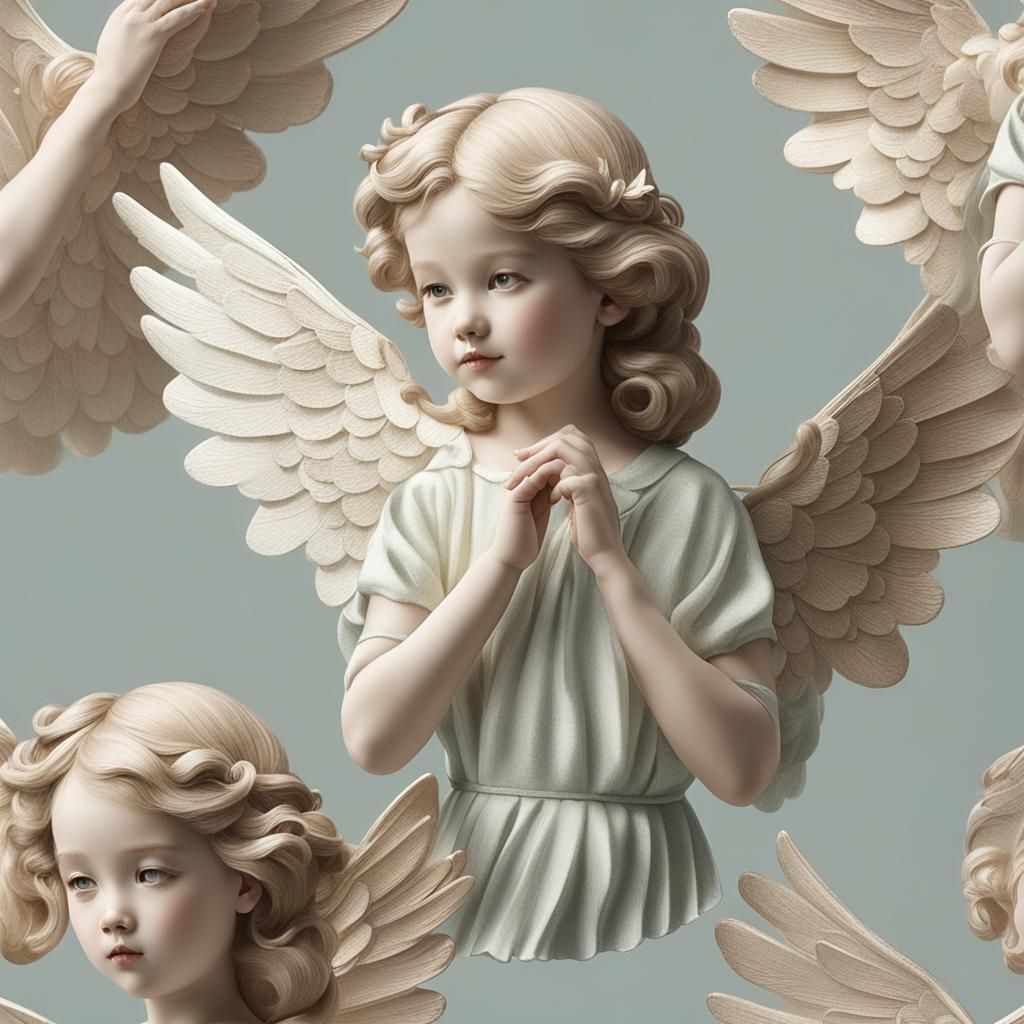 Vintage Angel with Delicate Wings in 3D