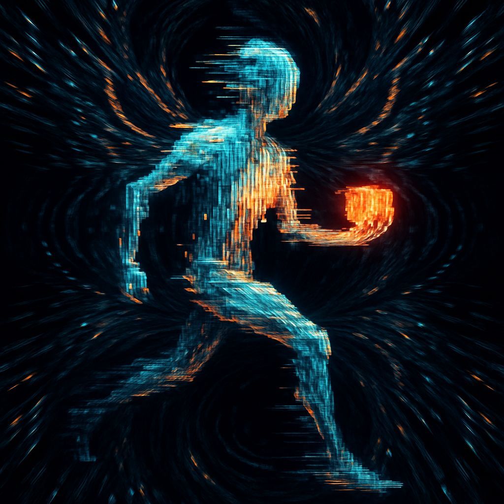 Pixelated Humanoid in Motion: Abstract Surrealism