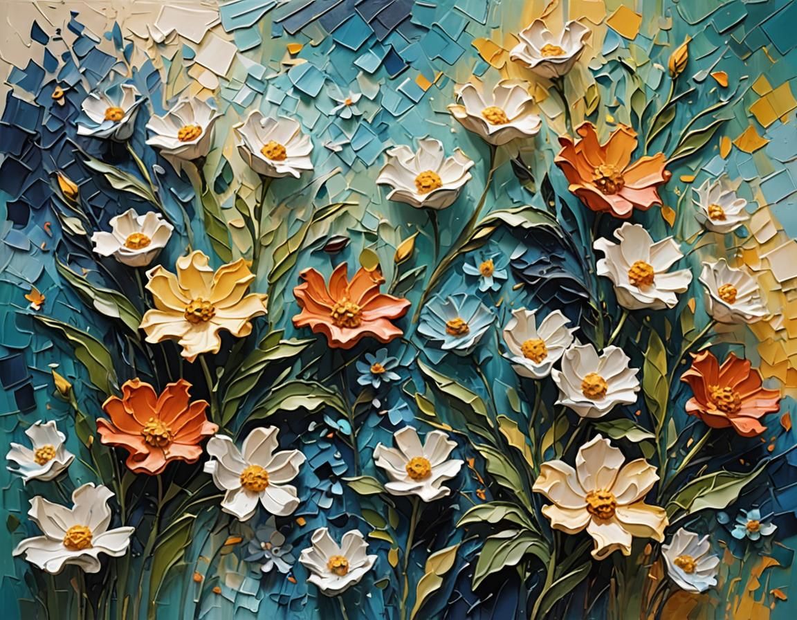 Abstract Impasto Painting with Light and Shadow