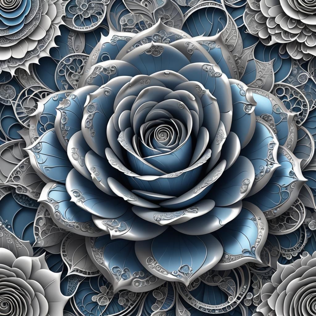 Beautiful Blue and Silver Rose with 3D Shading