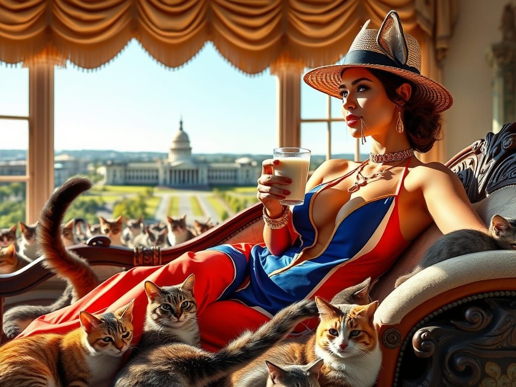 Latina Woman with Cat Features Lounging in Canberra