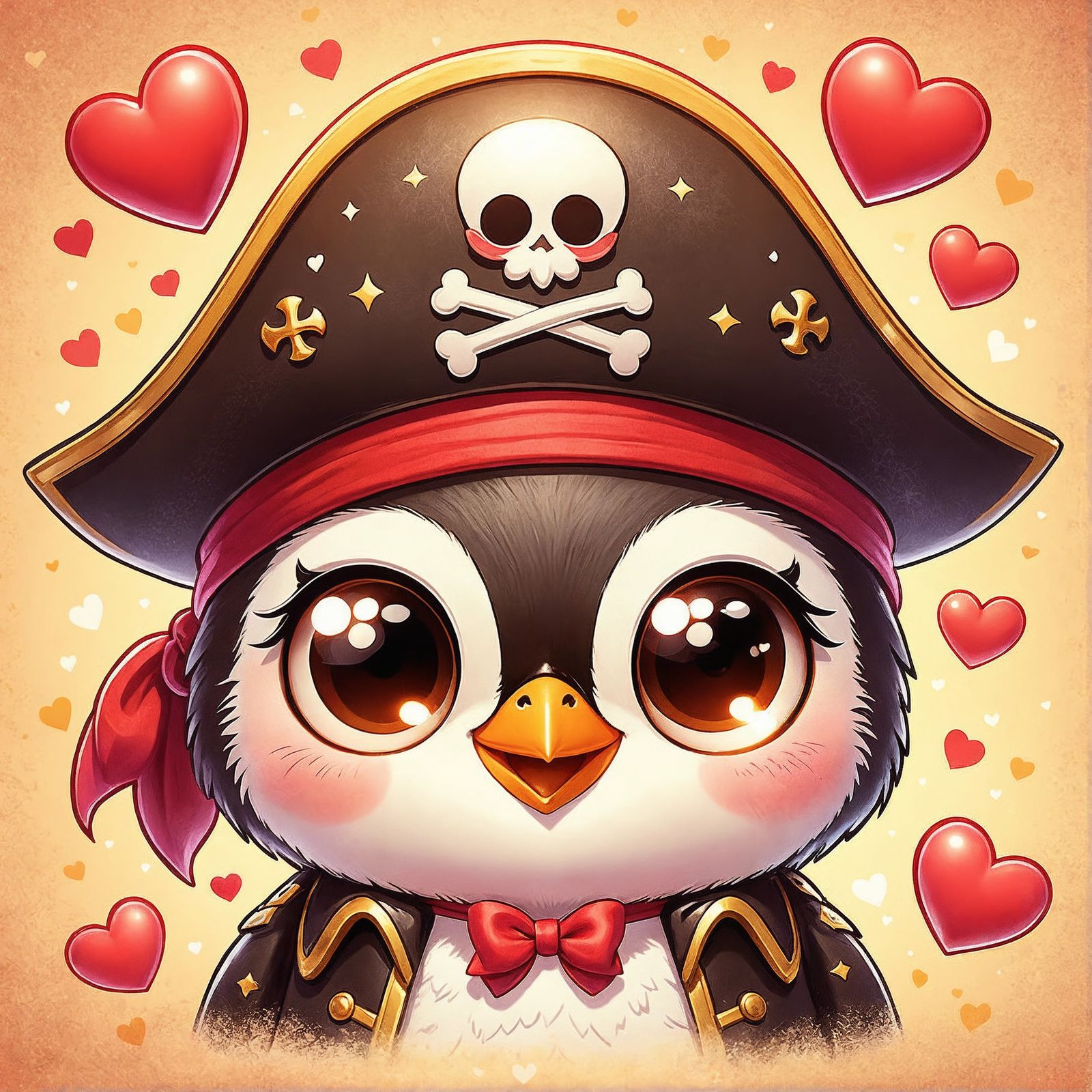 Affectionate Chibi Pirate Penguin Portrait
