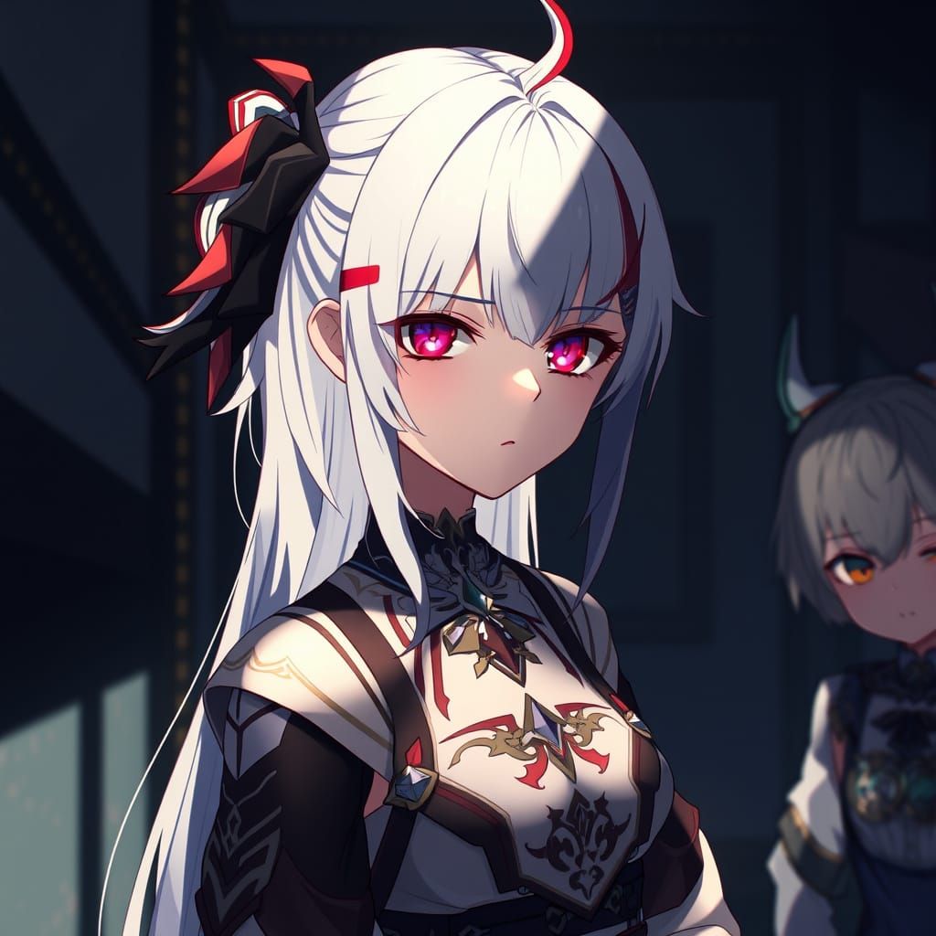 Girl with Vibrant White Hair and Red Streaks Expresses Anger...