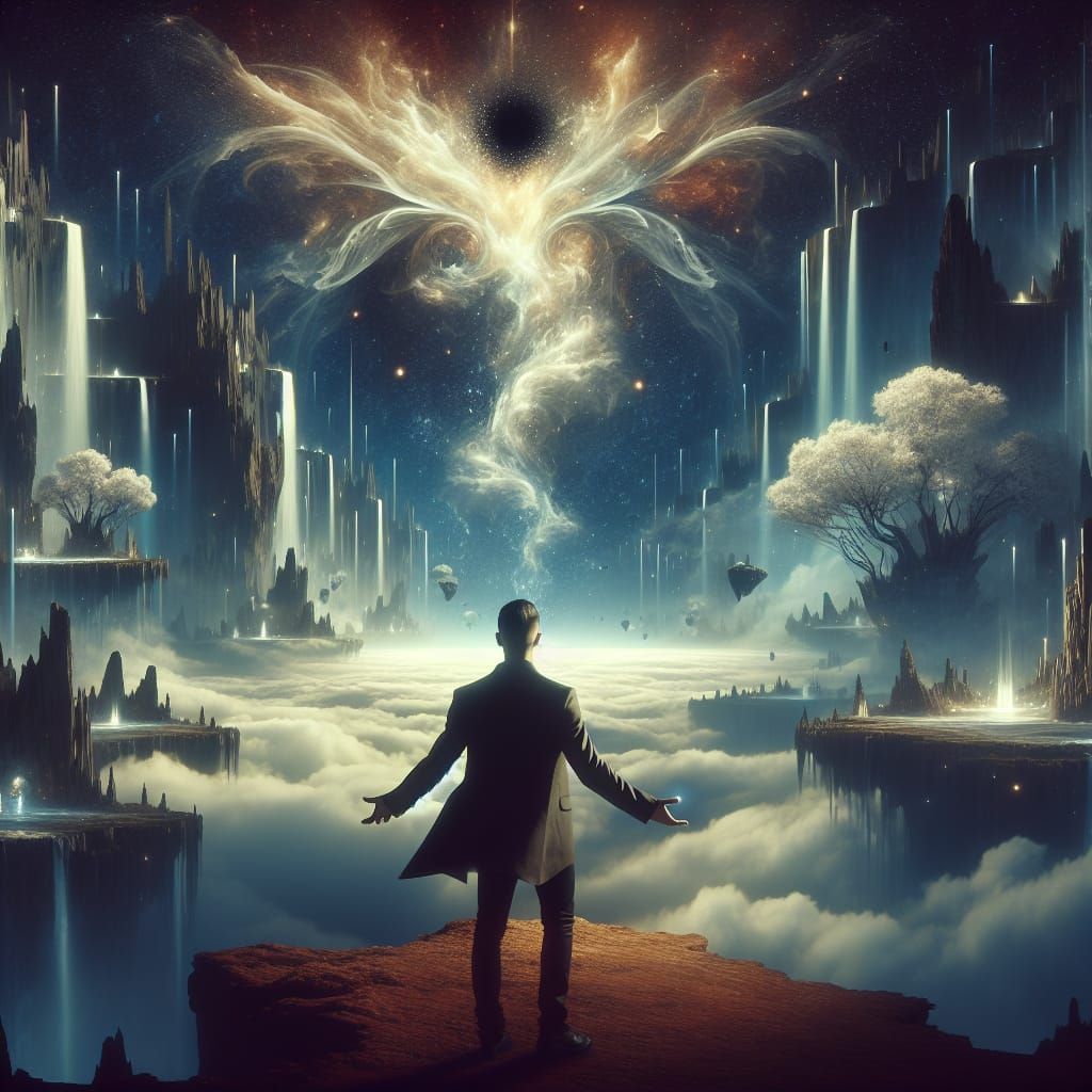 Fantasy Man Gazing at Black Star: Digital Matte Painting