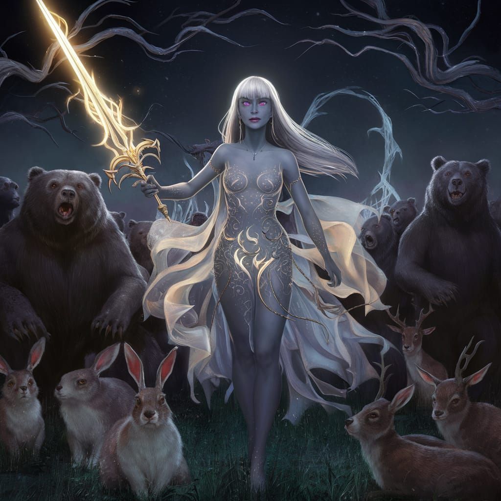 Drow Priestess of Moonlight with Animals