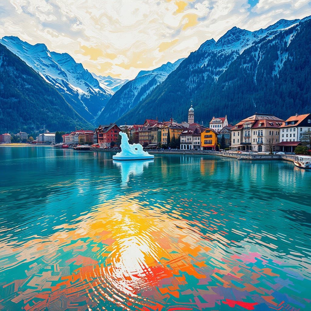 iridescent lake in Innsbruck Switzerland, Innsbruck  town, b...