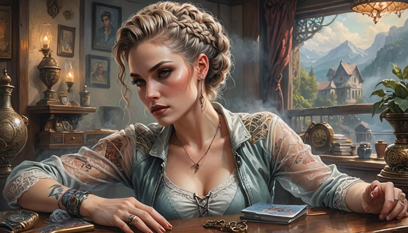 Braided Woman Lounging in Fantasy Portrait
