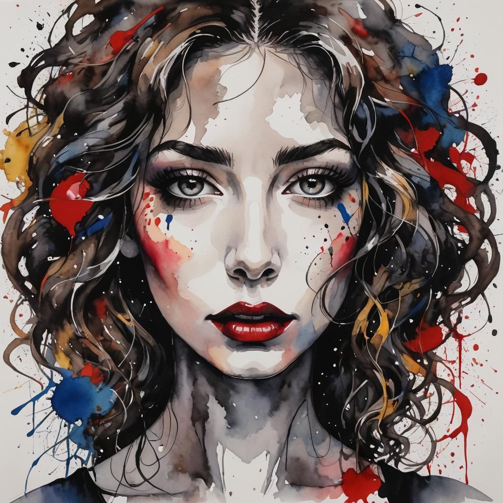 Minimalist Portrait with Watercolor Accents