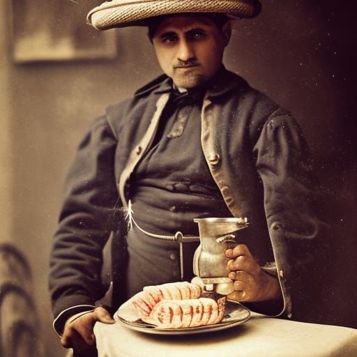 traditional french mechanic worker petit déjeuner hyperdetailed intricately detailed 1900s photograph color corrected el...