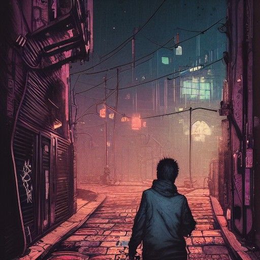Graffiti Artist in Dark Alley: Matte Painting