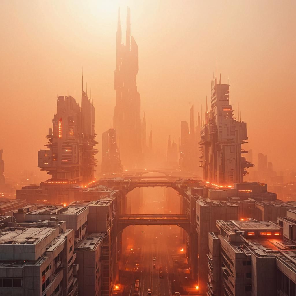Ethereal Metropolis in Brutalist Haze