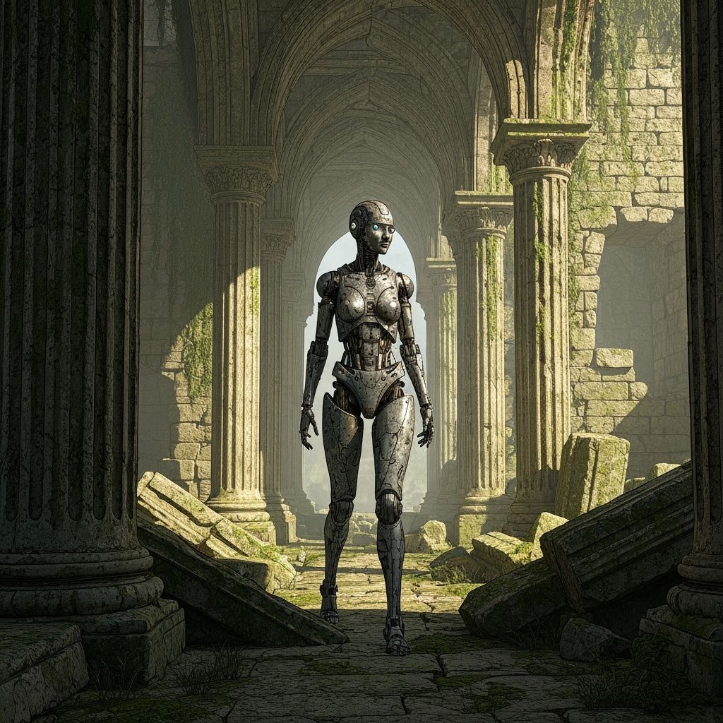 Weathered Robot in Ancient Ruins, Cel-Shaded