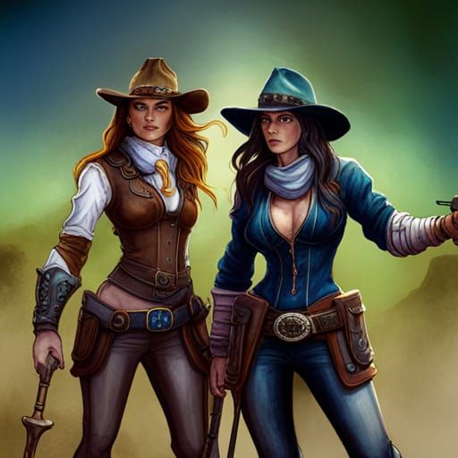 Watercolor Cowgirl Best Friends: Detailed Matte Painting