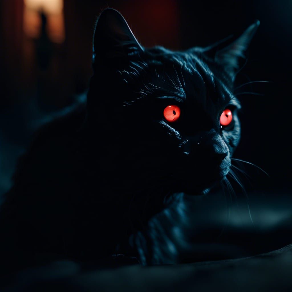 Zombie Cat Emerging from Darkness: Cinematic Film Still