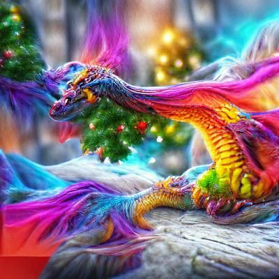 Colorful Christmas Dragon in Realistic 4K Fantasy