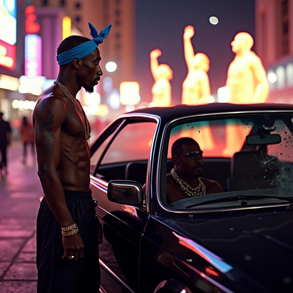Tupac on Las Vegas Strip: A Cinematic Film Still