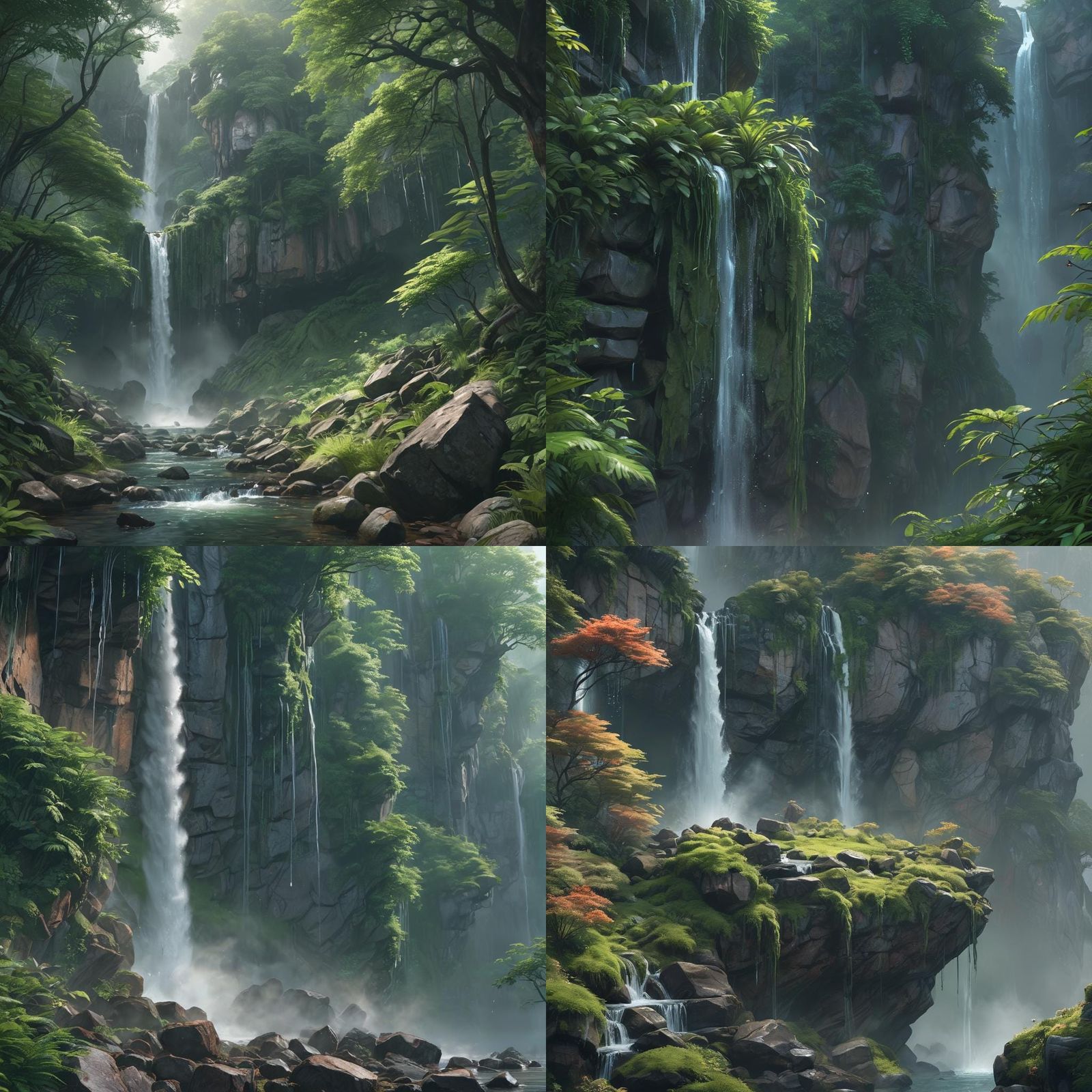 Anime Style Misty Waterfall in 3D