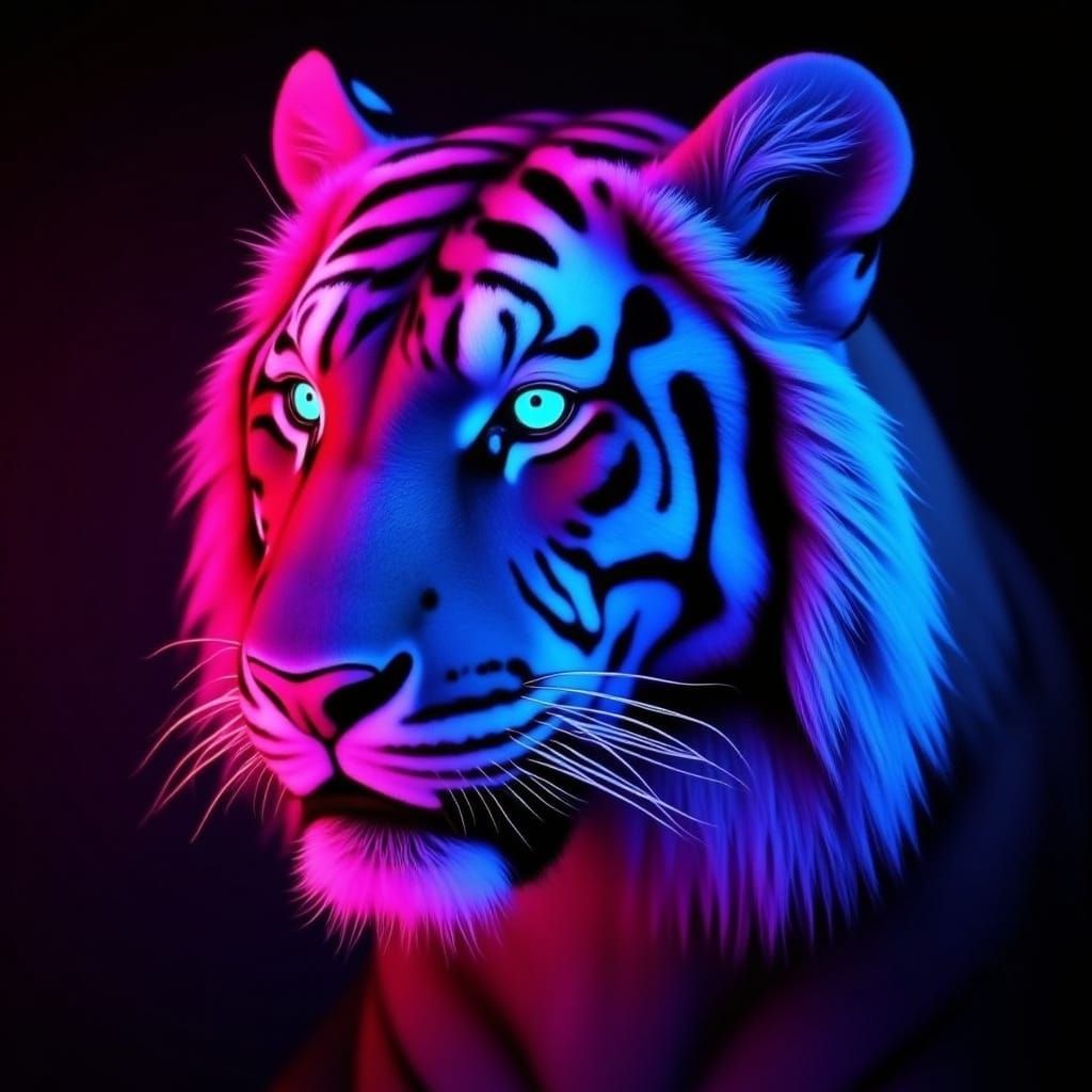 Neon Tiger Portrait in Detailed Matte Style