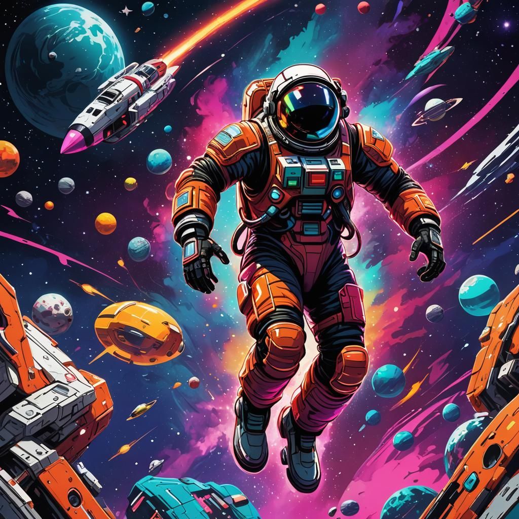 Among Us Crewmate in Space: Neon Sci-Fi Art