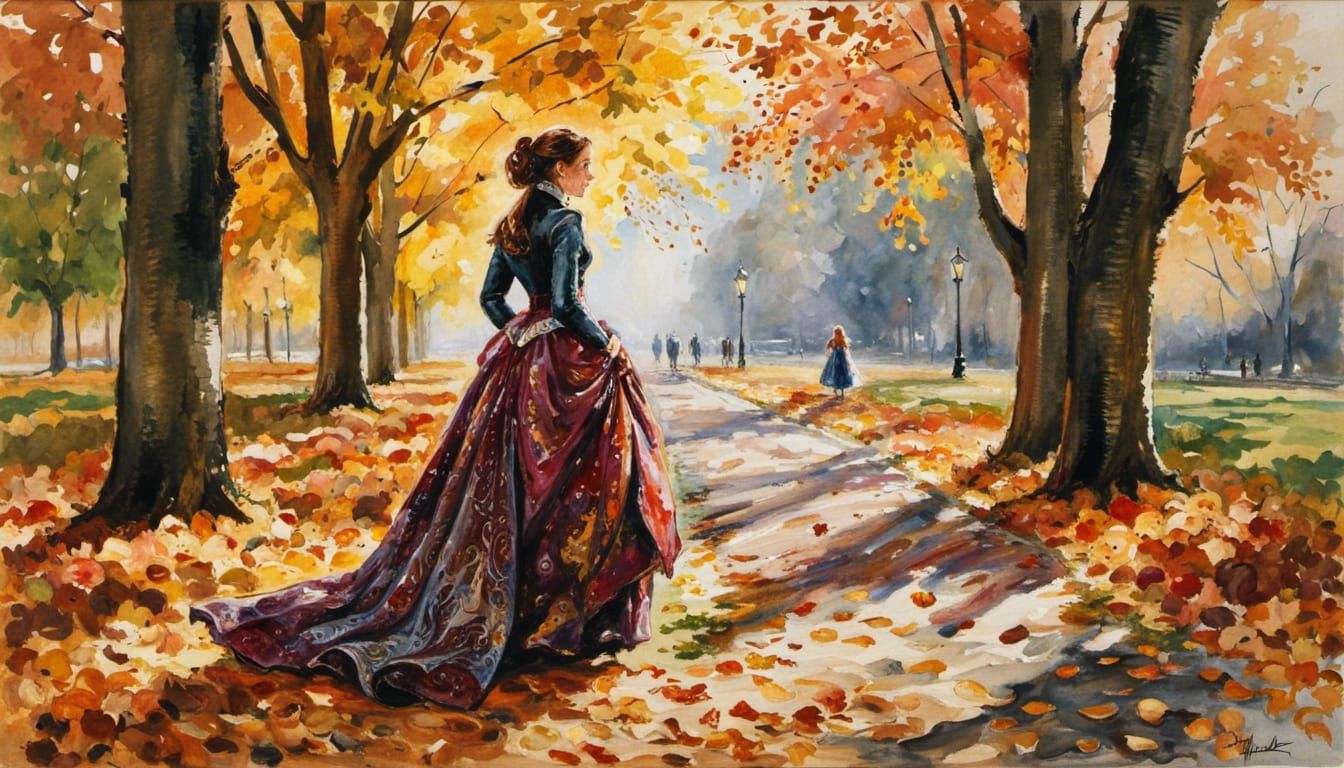 Leaves changing colors, avenue of trees, perfect autumn day,...