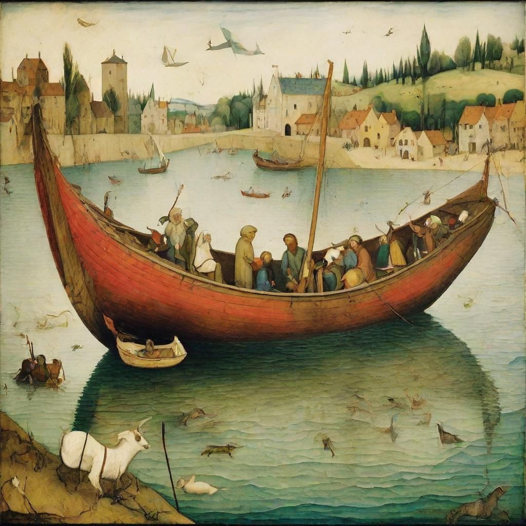 Surreal Goat Boat Inspired by Bruegel and Chagall
