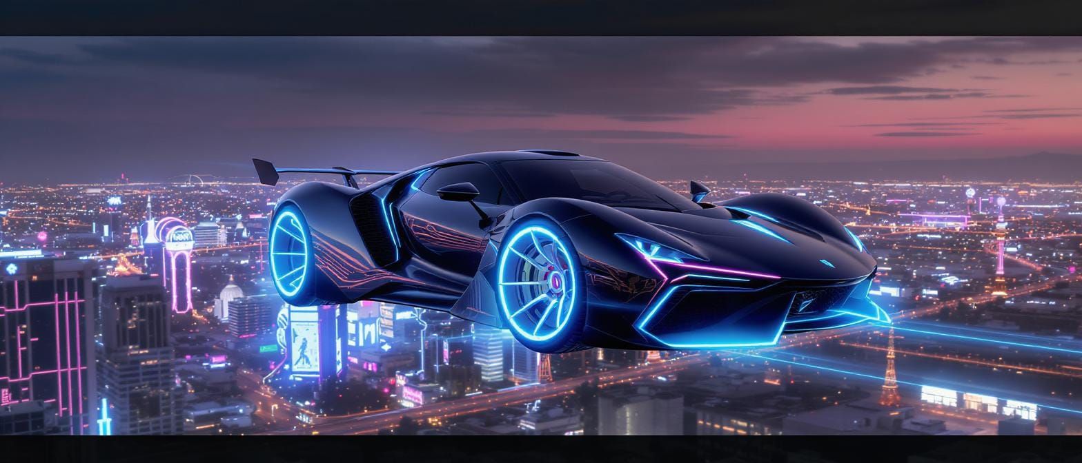 Sci-Fi Car Hovering Over Neon Cityscape