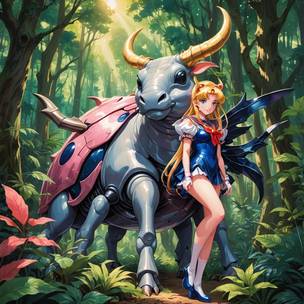 Sailor Moon and Beetle in Anime Style