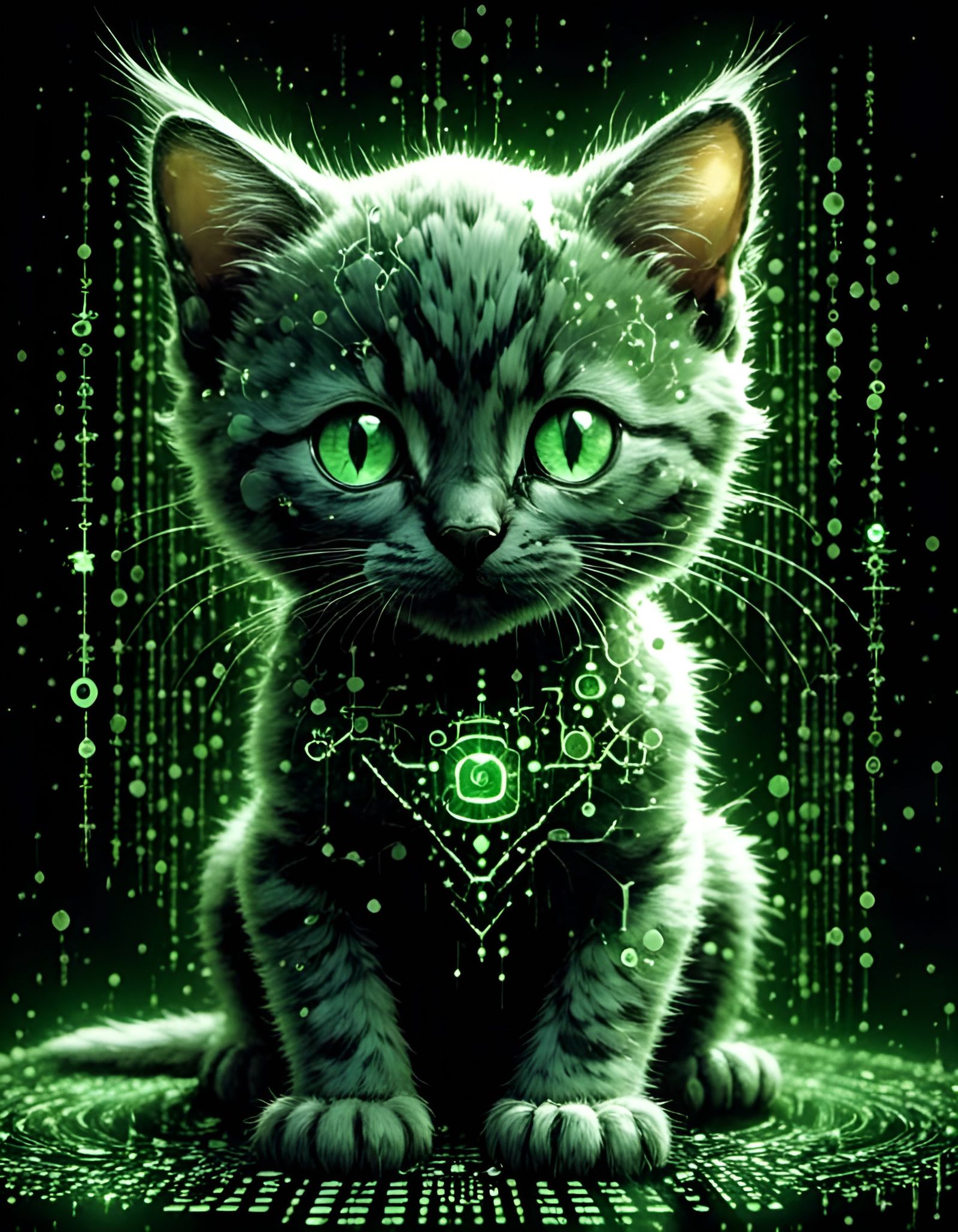 Matrix Kitten: Digital Art in Graffiti Style