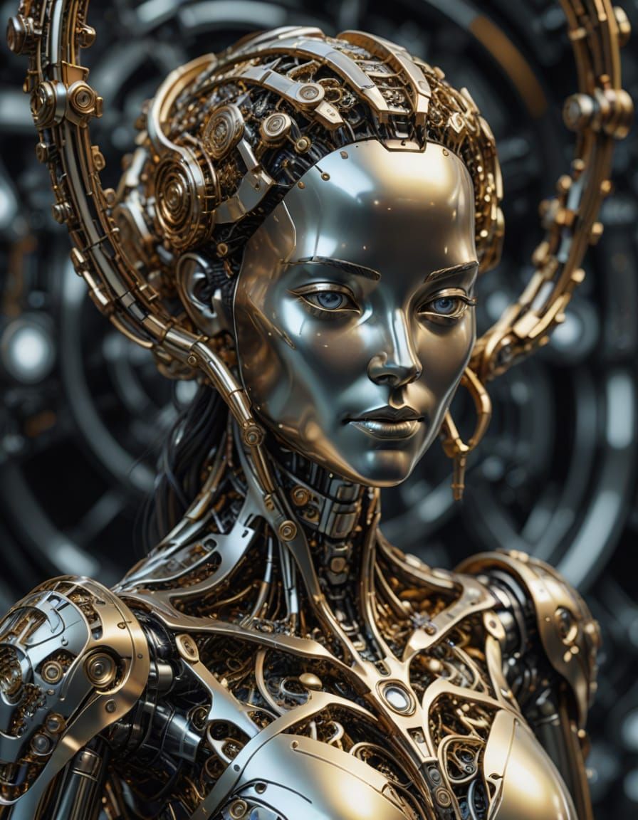Metallic Female Android Sculpture in HDRI