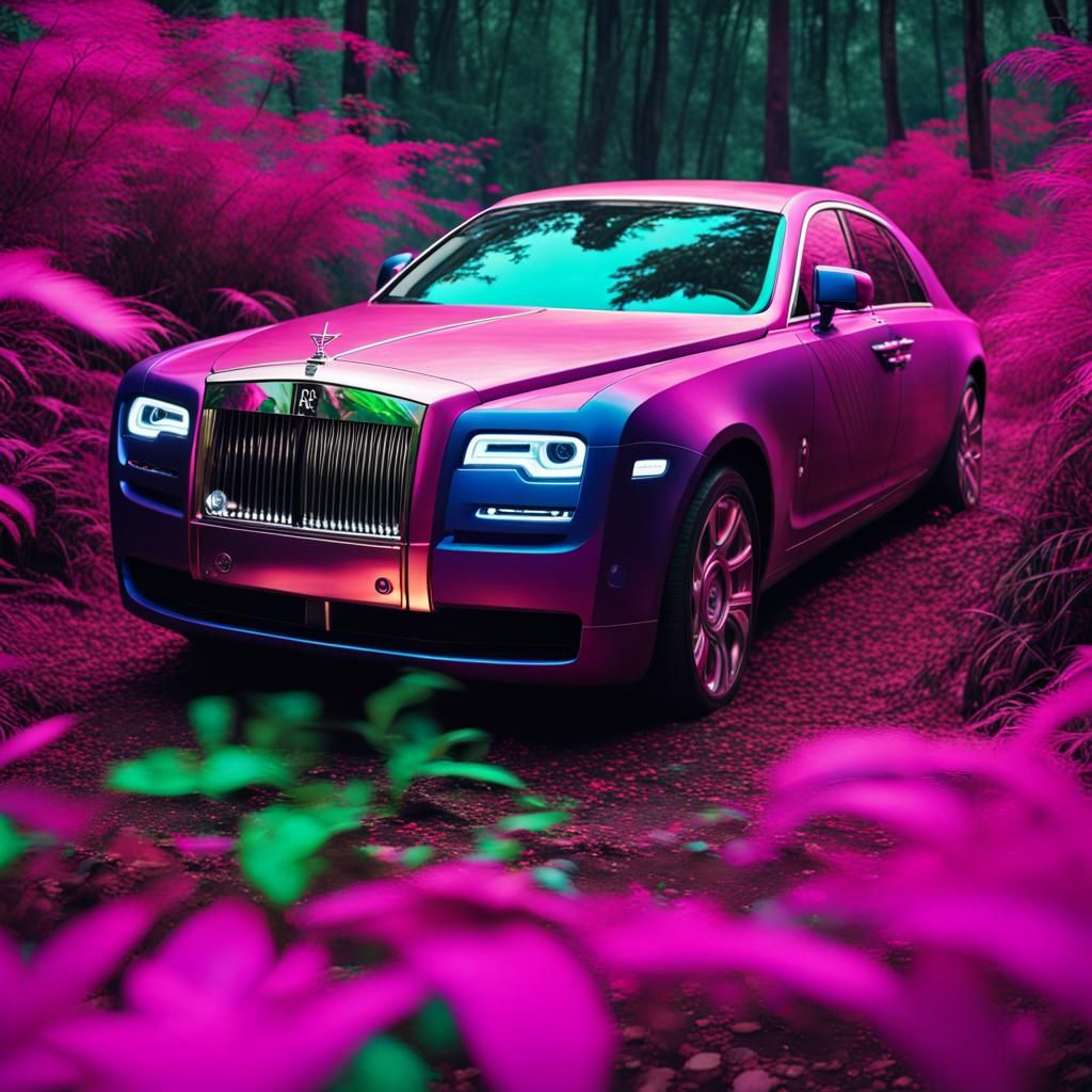 Rolls Royce Ghost Car in Psychedelic Jungle