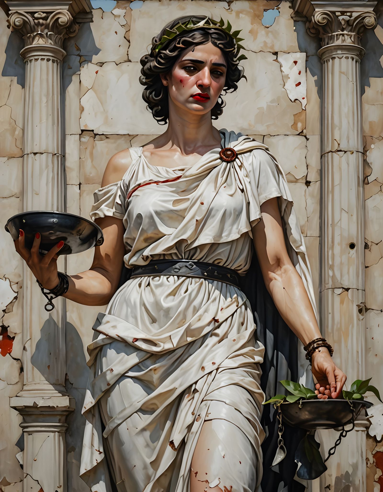 Lady Justice Defiant in a World Turned Against Her