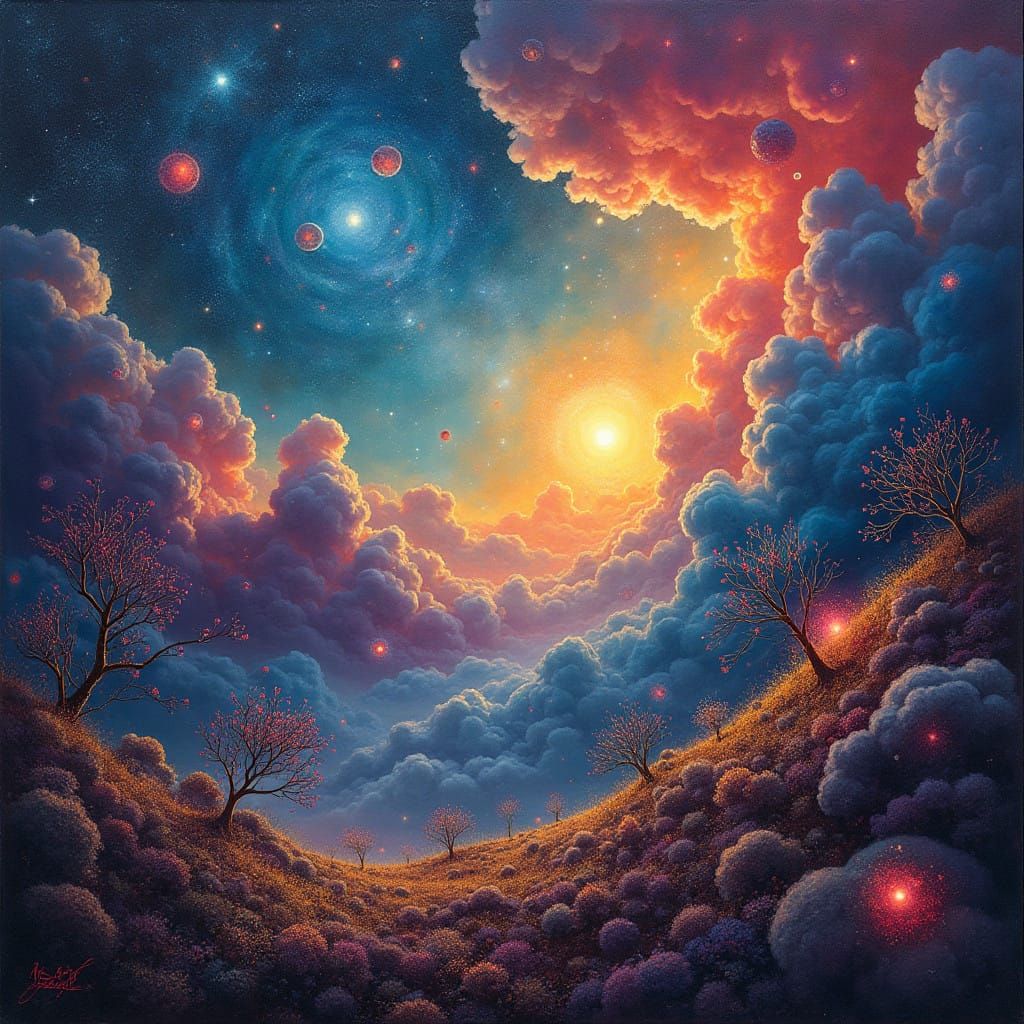 Vibrant, Dreamlike Cosmic Landscape in an Ethereal Aesthetic